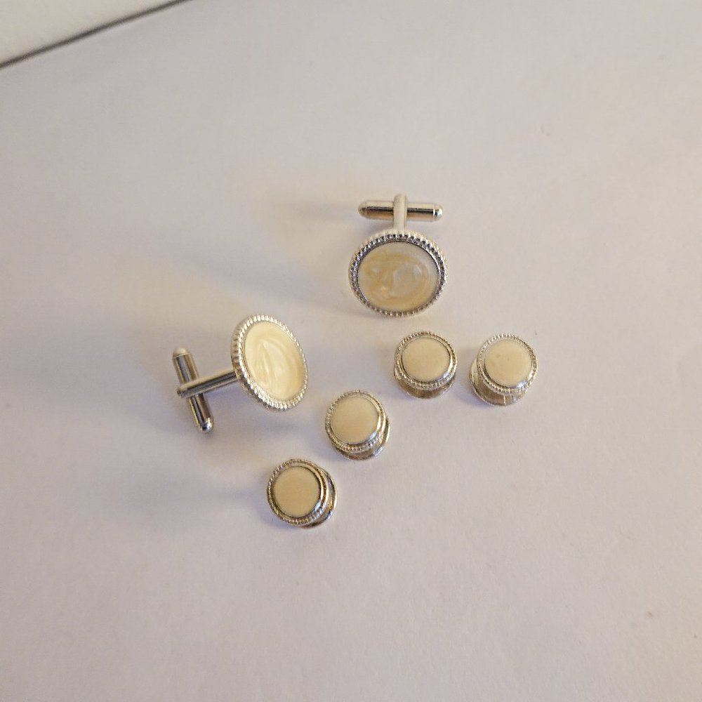 Ivory Tuxedo Cufflinks and Studs NEW
